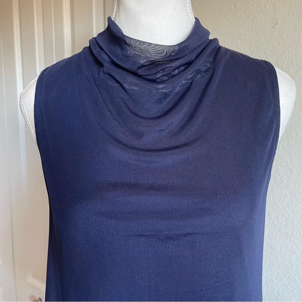 Halogen Mesh Sleeveless Top Women’s S Navy Blue Cowl Neck Layered Career Office - Picture 3 of 11